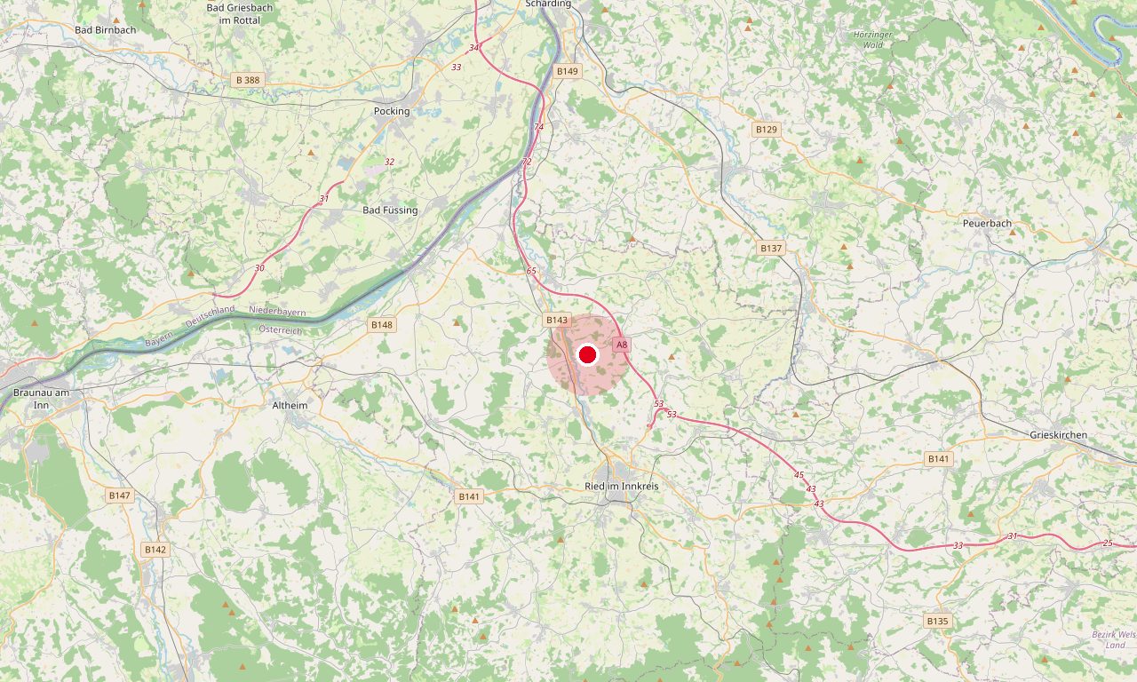 Poloha Rudolf Großfurtner GmbH — Utzenaich, Horné Rakúsko, pri Ried im Innkreis